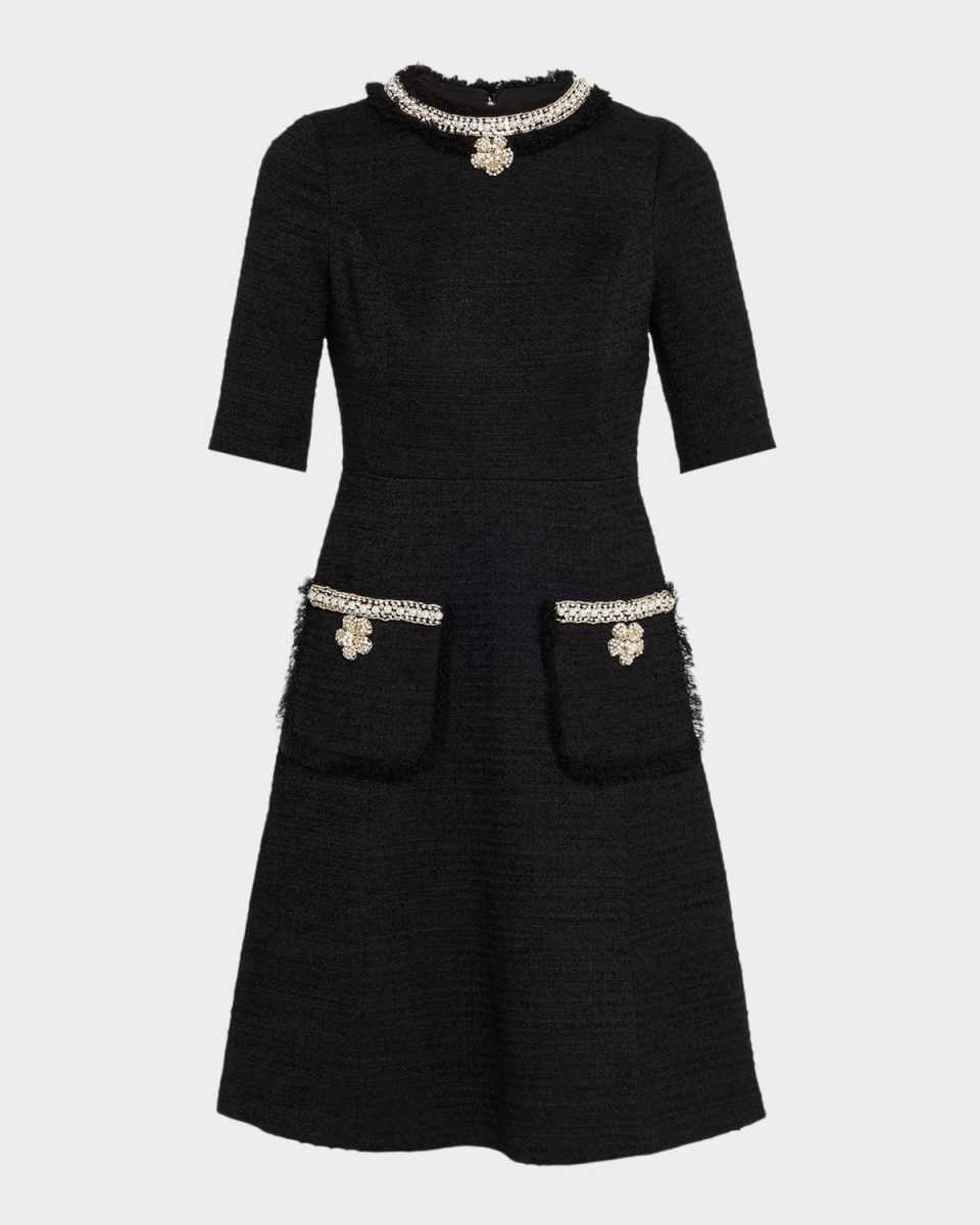 Bead & Crystal-Trim Boucle Dress